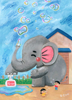 作品no.13 【サイズ】380ミリ×270ミリ　【使用画材】アクリル絵の具、TMKポスター紙　【価格】55,000円（税込／額付）
