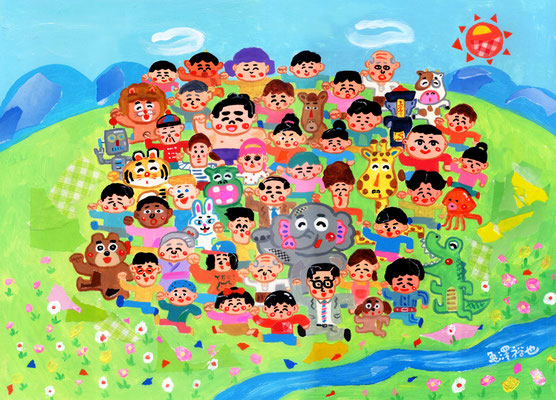 作品no.39 【サイズ】270ミリ×380ミリ　【使用画材】アクリル絵の具、コラージュ、TMKポスター紙　【価格】55,000円（税込／額付）
