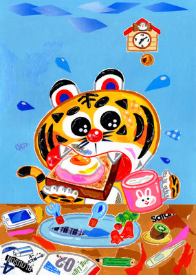 作品no.40 【サイズ】380ミリ×270ミリ　【使用画材】アクリル絵の具、コラージュ、TMKポスター紙　【価格】55,000円（税込／額付）