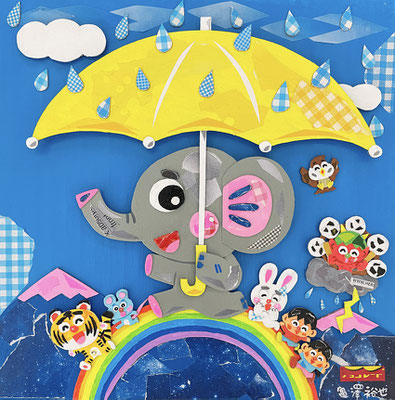 作品no.50 【サイズ】250ミリ×250ミリ　【使用画材】アクリル絵の具、ダンボール、コラージュ【価格】66,000円（税込／額付）