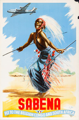 SABENA - Fly to the Belgian Congo and South Africa - Marcel Cros - 1950s