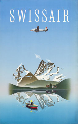 Original Vintage Poster - Swissair - Herbert Leupin - DC-4 - First release 1949