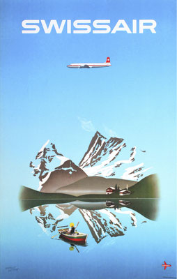 Original Vintage Poster - Swissair - Herbert Leupin - DC-7C - Reissued 1956