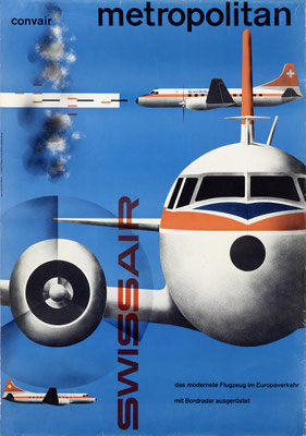 Swissair - convair metropolitan - Kurt Wirth - 1956 - 90 x 128 cm (Weltformat)