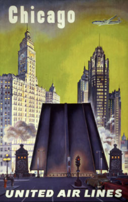 United Air Lines - Chicago - Joesph Feher - Original vintage poster 2nd Edition