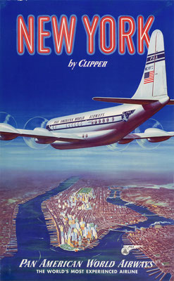 New York by Clipper - Pan American World Airways - original vintage airline poster