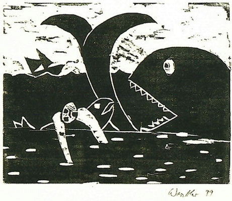Rolf Werstler: Jonas mit Walfisch. Holzschnitt, 1999. Privatsammlung Peter Kemna Hamburg, 2005