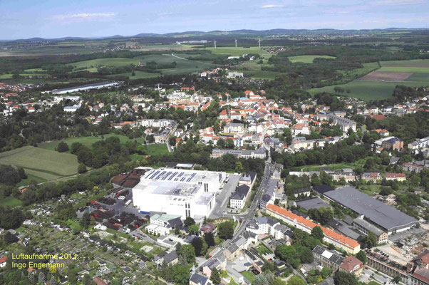 Radeberger Exportbierbrauerei 3, Blick zur Stadtmitte, re. unten Bahnhofstraße