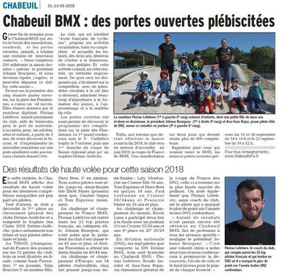 Dauphiné Libéré du 13-09-2018- BMX Chabeuil