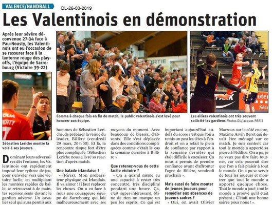 Dauphiné Libéré du 26-03-2019- Handball Valence