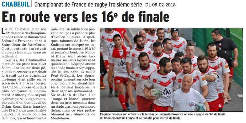 Dauphiné Libéré du 08-05-2018-Rugby- Equipe fanion de Chabeuil