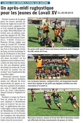 Dauphiné libéré du 30-09-2019- Les jeunes de LOVALI XV