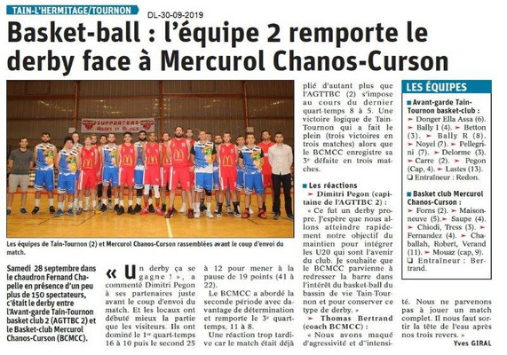 Dauphiné libéré du 30-09-2019- Basket Tain-Tournon