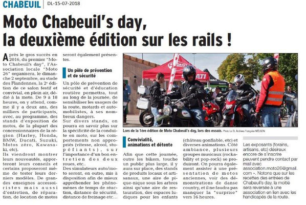 Dauphiné Libéré du 15-07-2018- Moto Chabeuil's day