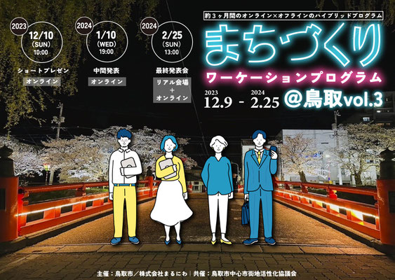 株式会社まるにわ様　”まちづくりワーケーションプログラム VOL.3”　フライヤー　表　　制作期間約1ヶ月(画像はクライアント様持ち込み、納品まで）