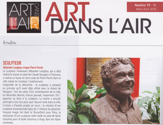 Article Art dans l'Air, buste de Pierre Perret, sculpteur Langloÿs 