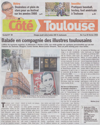 Article Côté Toulouse, statue Claude Nougaro, sculpteur Langloÿs 