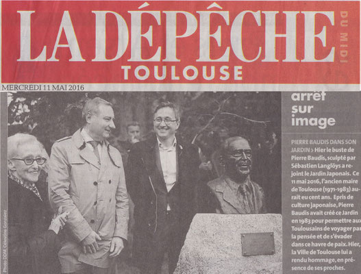 Article La Dépêche, Inauguration buste bronze Pierre Baudis, sculpteur Langloÿs