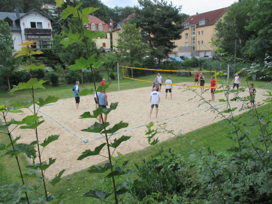 Die Laufgruppe beim sommerlichen Beachvolleyball im Juli 2016