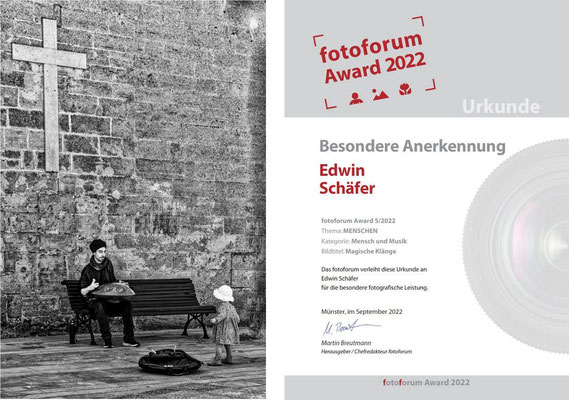 Urkunde beim Fotoforum Award 05/2022