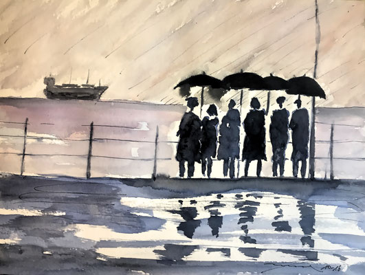 Am Kai bei Regen, 10-16, Aquarell, 30x40cm //   Besitzerwechsel