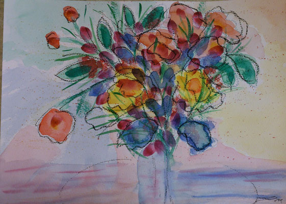 Blumen, 5-14, Aquarell mit Ölkreide, 30x40cm