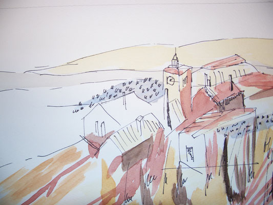 Dorf im Weinberg, 12-13, Aquarell, 15x20cm