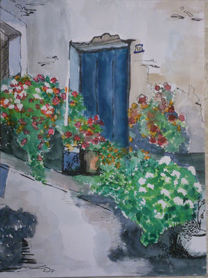 Blaue Tür, 2-17, Aquarell, 30x40cm