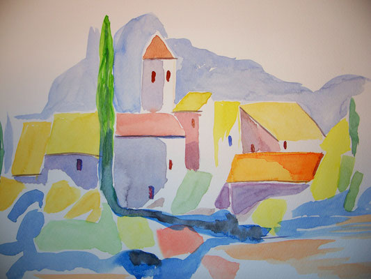 Bergdorf, 13, Aquarell, 30x40cm