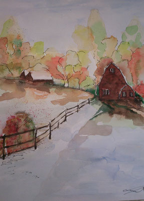 Herbstidylle, 10-14, Aquarell, 30x40cm