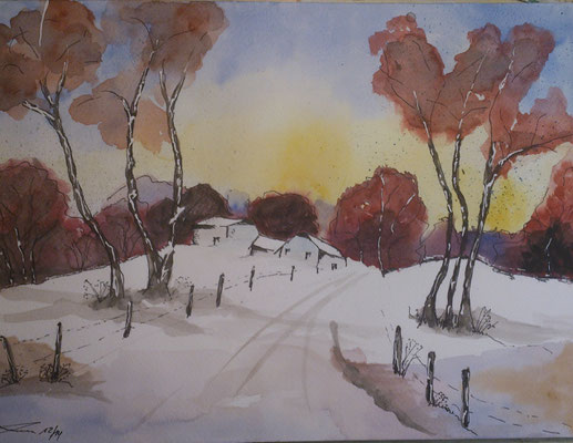Früh Winter Abend, 12-14, Aquarell, 30x40cm