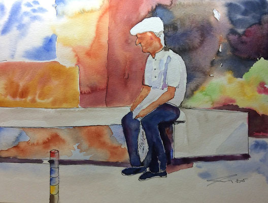 Alter Mann, 9-15, Auarell, 30x40cm