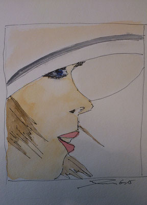 mit Sommerhut, 6-15, Aquarell, 30x40cm