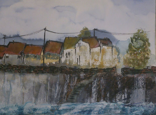 An der Kaimauer, 11-17, Aquarell mit Wachs, 30x40cm