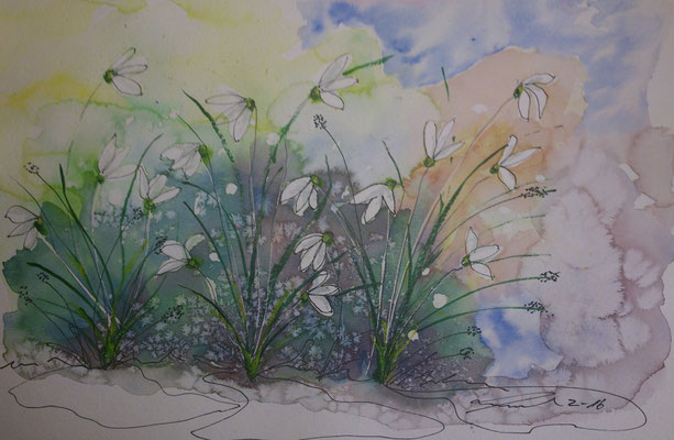Schneeglöckchen, 2-16, Aquarell, 30x40cm