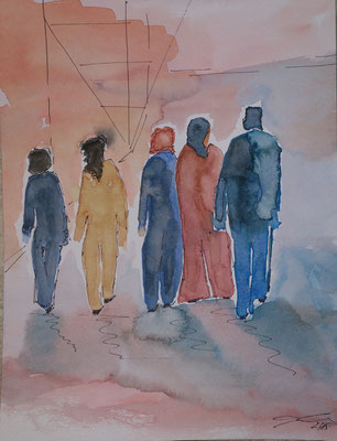 Menschengruppe, 2-15, Aquarell, 30x40cm