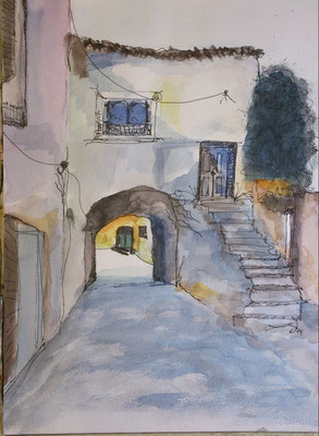 Blick in den Innenhof, 6-14, Aquarell, 30x40cm
