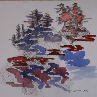 Berglandschaft, 8-15, Aquarell mit Kohle, 30x40cm