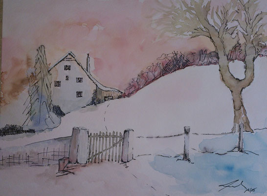 Winterbild, 12-15, Aquarell, 30x40cm