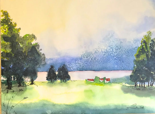 Häuser am See, 3-16, Aquarell, 30x40cm