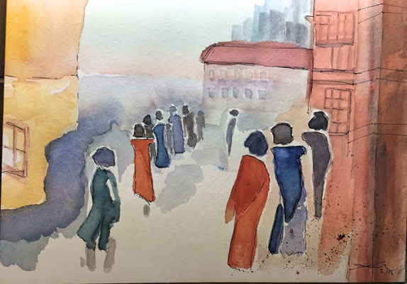 Menschen in der Stadt, 2-15, Aquarell, 30x40cm