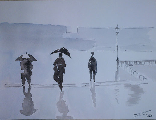Platz Regen, 2-15, Aquarell, 30x40cm //    Besitzerwechsel