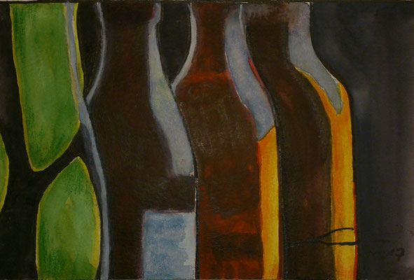 Weinflaschen, 3-17, Aquarell mit Ölkreide, 20x30cm//Besitzerwechsel