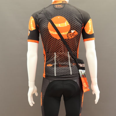 Custom printed musette bag rear view with compact lightweight construction for feed zones and everyday use.