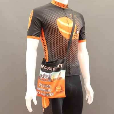 Custom printed musette bag side view with high quality full-colour sublimation printing for team merchandise.