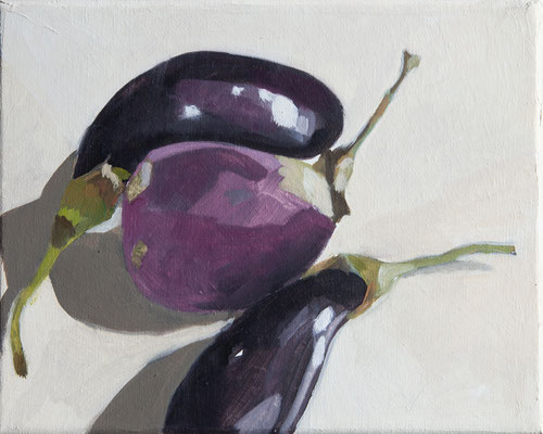 13-Trois aubergines, septembre 2024, huile sur toile, 24x30cm