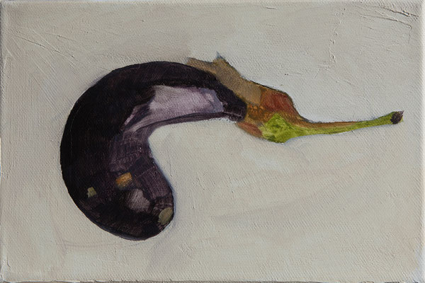 16-Aubergine pistolet, septembre 2024, huile sur toile, 16x24cm