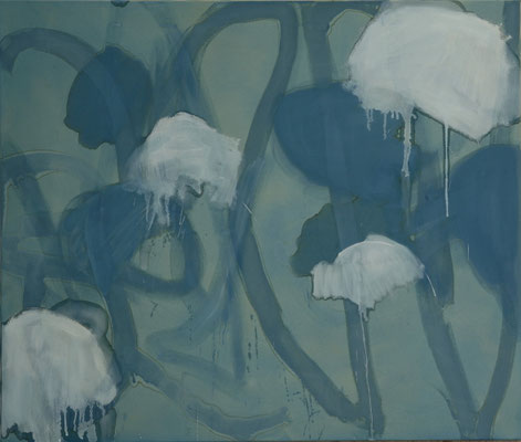 56- Fleurs de sulfate- mai 2014- Bleu sulfate et tempera sur toile- 140x120cm