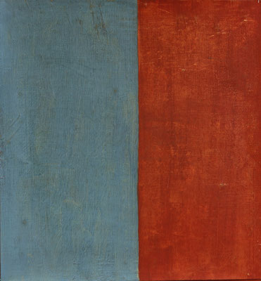 17-Bleu sulfate et rouge-fin fevrier 2014-tempera sur toile-50,5x47cm