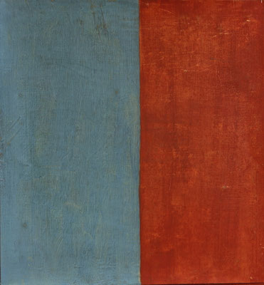 17-Bleu sulfate et rouge-fin fevrier 2014-tempera sur toile-50,5x47cm